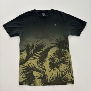 Volcom Boys Black and Green Short Sleeve Tee with Tropical Design